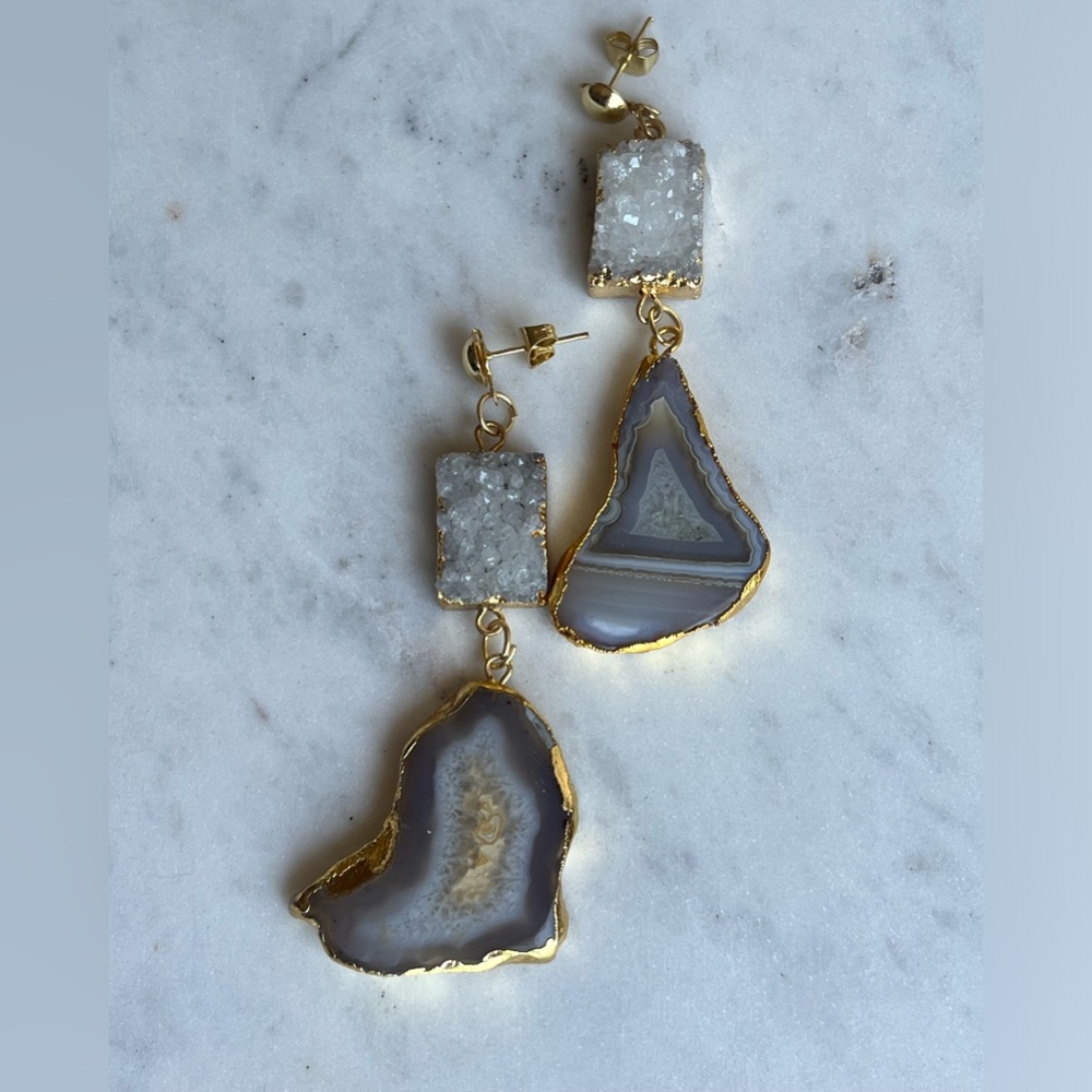 Raw Druzy And Agate Drop Earrings